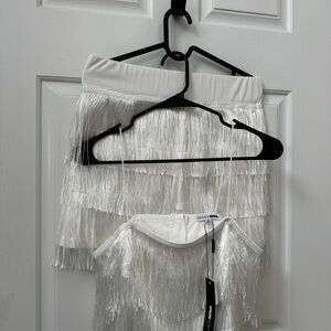 Fashion Nova White Fringe Skirt Set